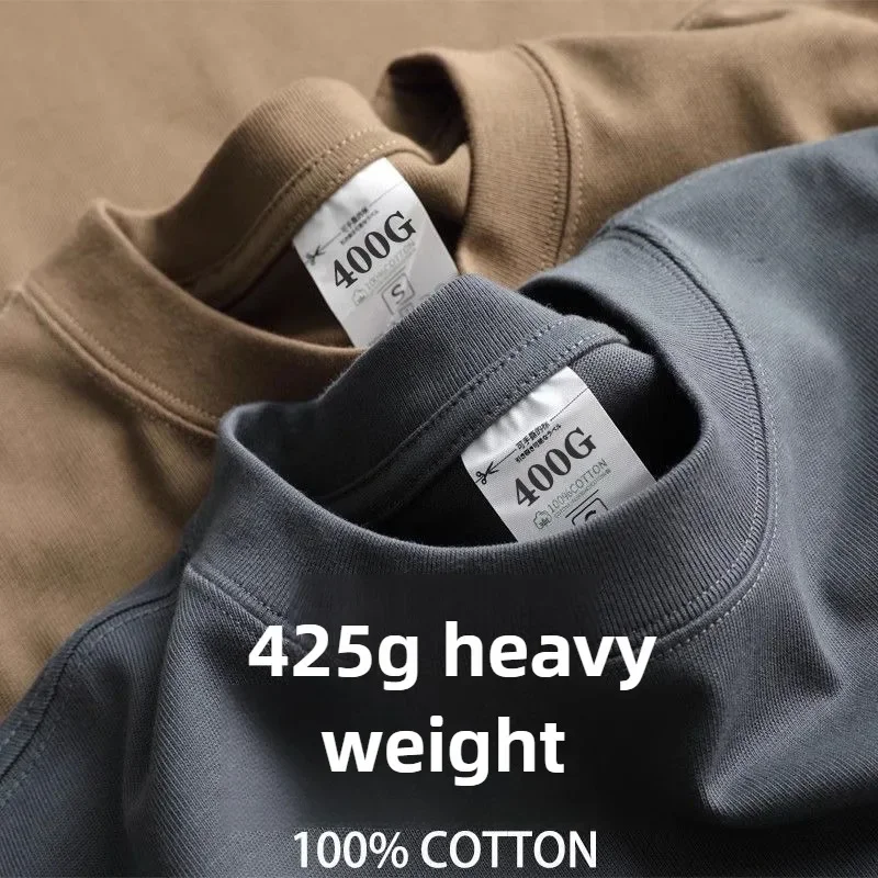 Heavy Wight 425 grams Men T Shirt Cotton Half Sleeve Brathable High Qaulity Round Neck Basic Tops Men Summer T-Shirt photo 1