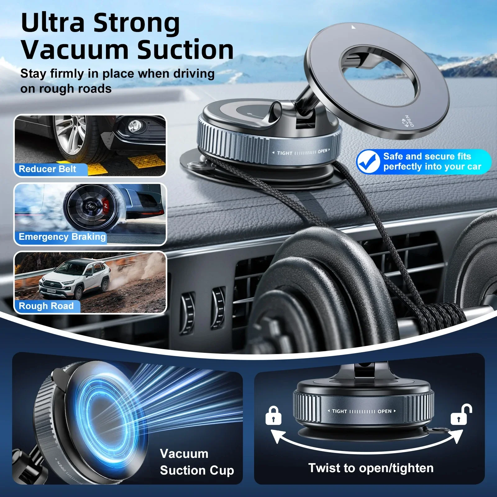 Car Phone Magnetic Stand Mechanical Vacuum Suction Cup Rotate 360° Magnetic Adsorption Bracket Navigation Universal Holder photo 5