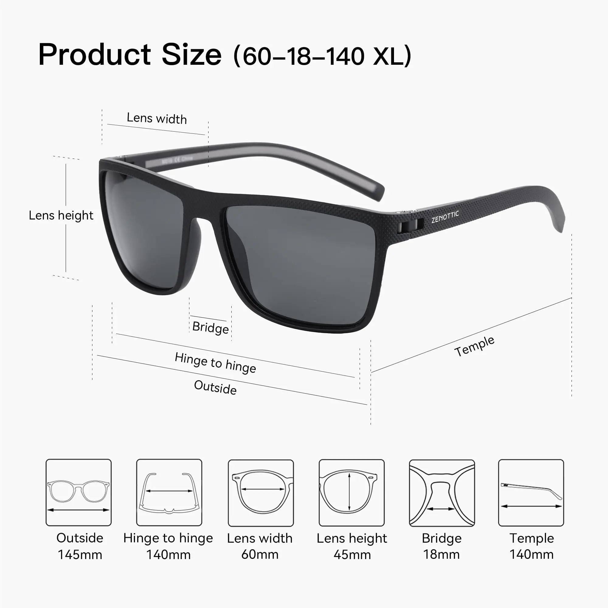 ZENOTTIC Polarized Sunglasses for Men Lightweight TR90 Frame UV400 Protection Square Sun Glasses photo 6