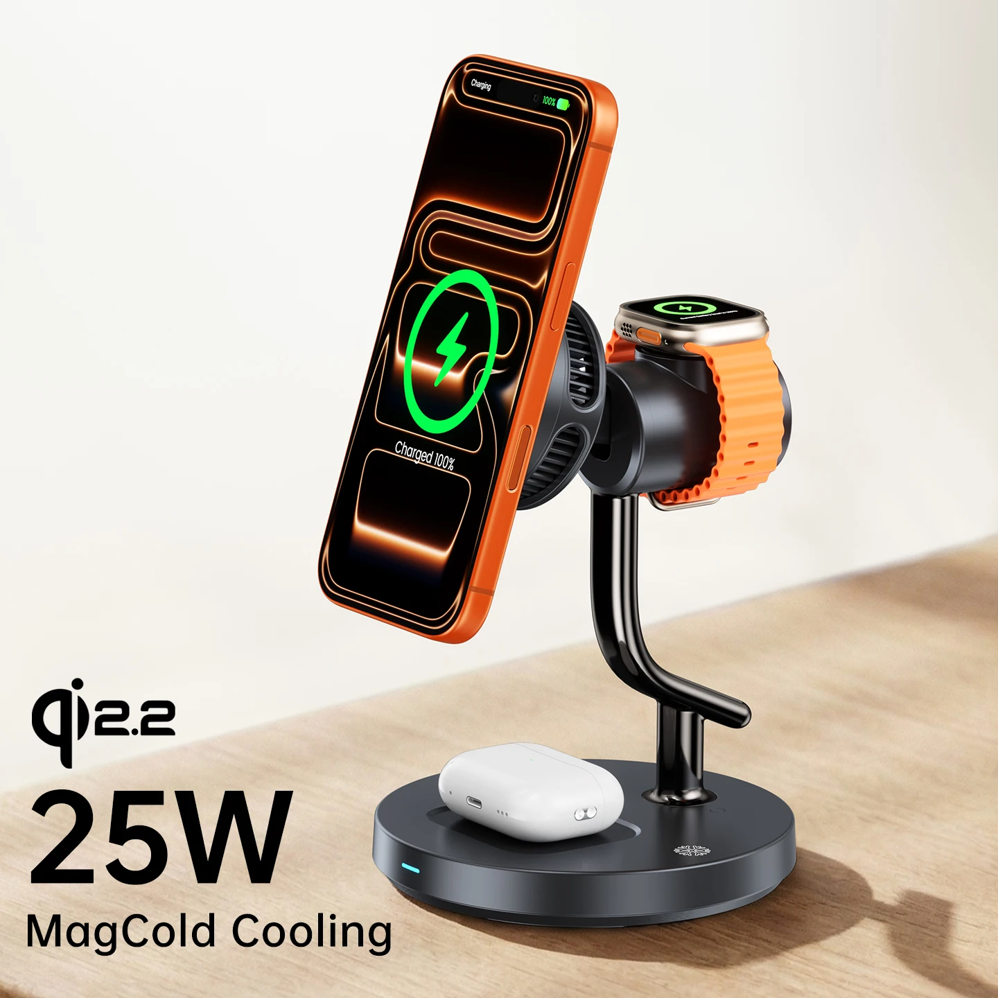 MagCold Qi2.2 25W Magnetic Wireless Charger Stand for iPhone Galaxy S25/S26 Fast Charging,Galaxy Watch AirPods Charging Station photo 1