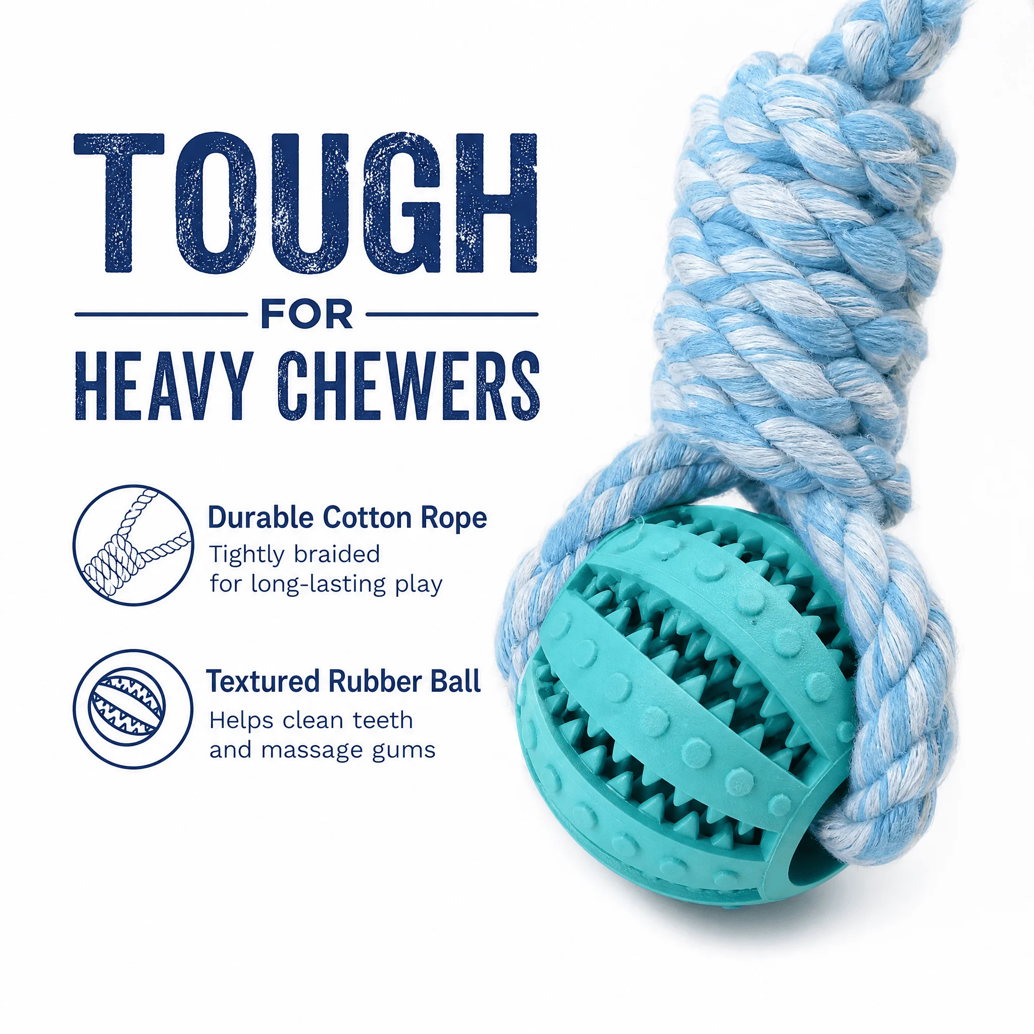 Braided Rope Dog Toy with Rubber Ball, Durable Pet Chew Toy for Teeth Cleaning, Interactive Tug Fetch Play Toy for Small Medium Dogs Puppy photo 5