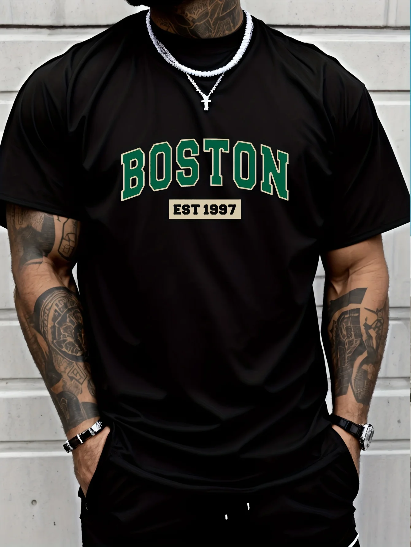 Men's Breathable Round Neck T-shirt Boston South 1997 Digital Printed Sports and Leisure Versatile Short Sleeve Top photo 2