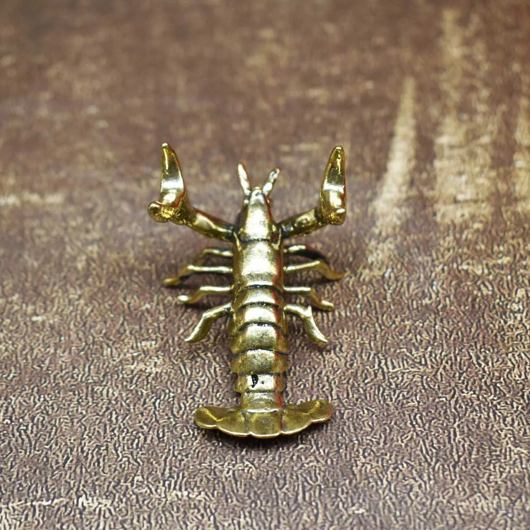 Brass Lobster Figurine Retro Metal Miniature Statue Sea Animal Desktop Ornament Home Table Decor Collectible Sculpture photo 3