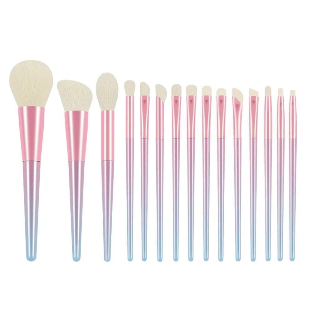 15Pcs Makeup Brush Set Professional Synthetic Wool Hair Brushes with Gradient Rubber Handle Full Face Kit for Powder Eyeshadow photo 4