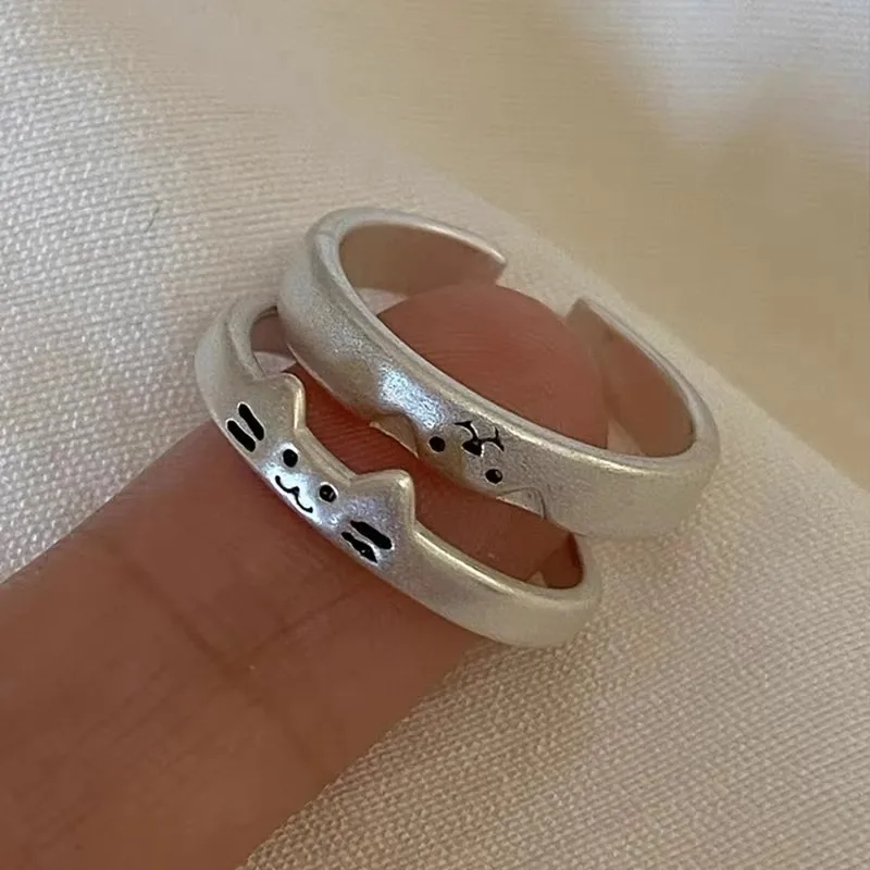 2pcs Kawaii Cat Dog Animal Couple Ring for Women Men 2026 Fashion Size Adjust Lover Rings Valentine's Day Party Jewelry Gifts photo 3