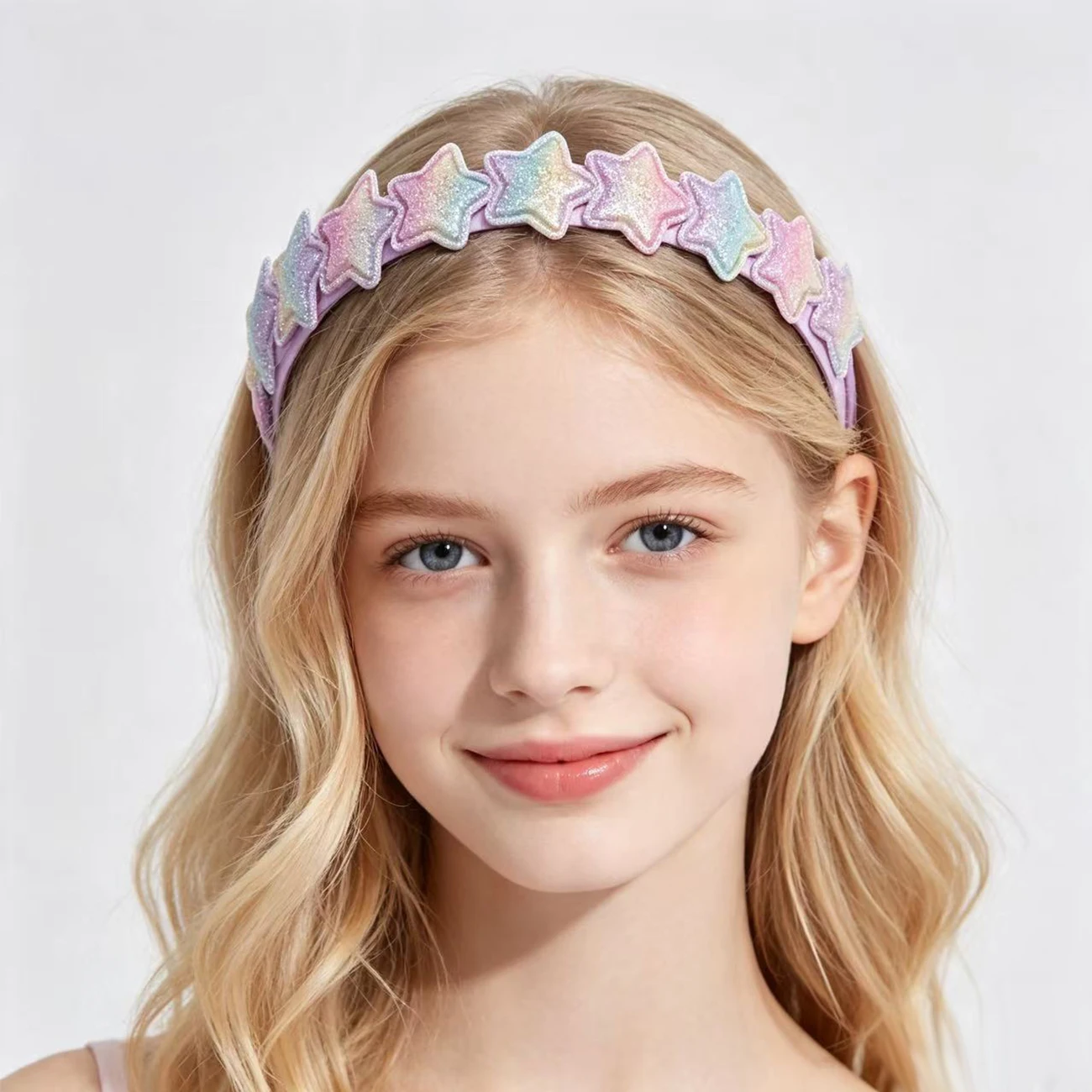 Gradient Glitter Star Headband for Girls Anti-slip Hard Hair Hoop Daily & Party Photo Prop, Sweet Princess Hair Accessories photo 6