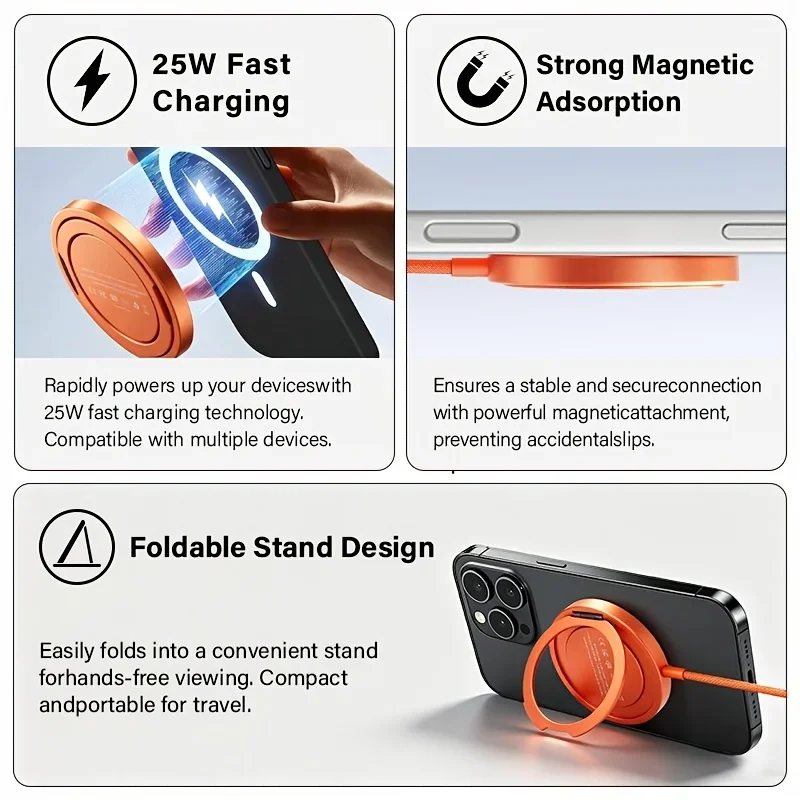 Qi2.2 25W Magnetic Fast Charger Stand for iPhone 17 16 15 14 Pro Max Samsung Galaxy S25 S24 S23 Ultra FE Pixel Foldable Travel photo 3