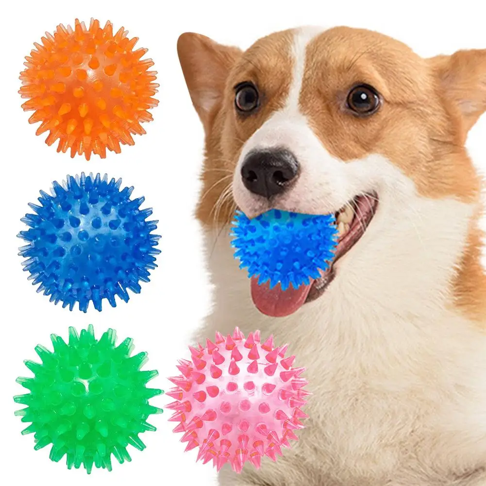Squeaky Dog Toys Elastic Spiky Ball Teeth Cleaning Interactive Sound Pet Chew Toy Bouncing Boredom Relief Training Balls photo 5