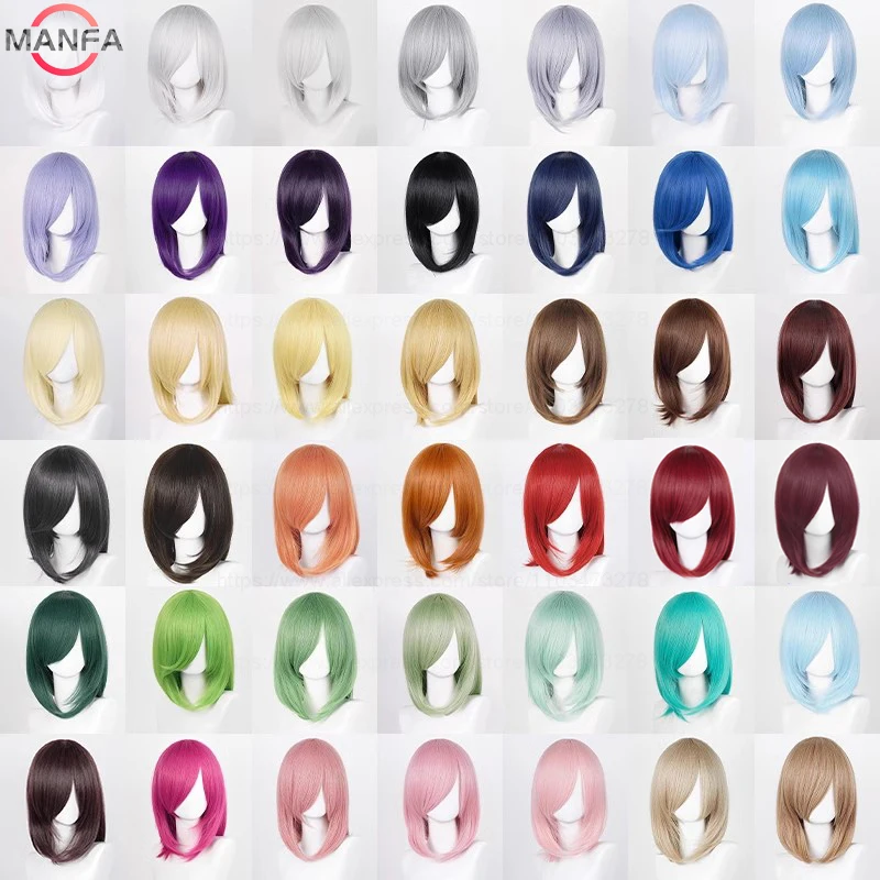 40cm Medium Basic Anime Cosplay Wig Bang Blond  Black White Red Pink Green Brown Gold Blue Heat Resistant Synthetic Hair Wigs photo 1