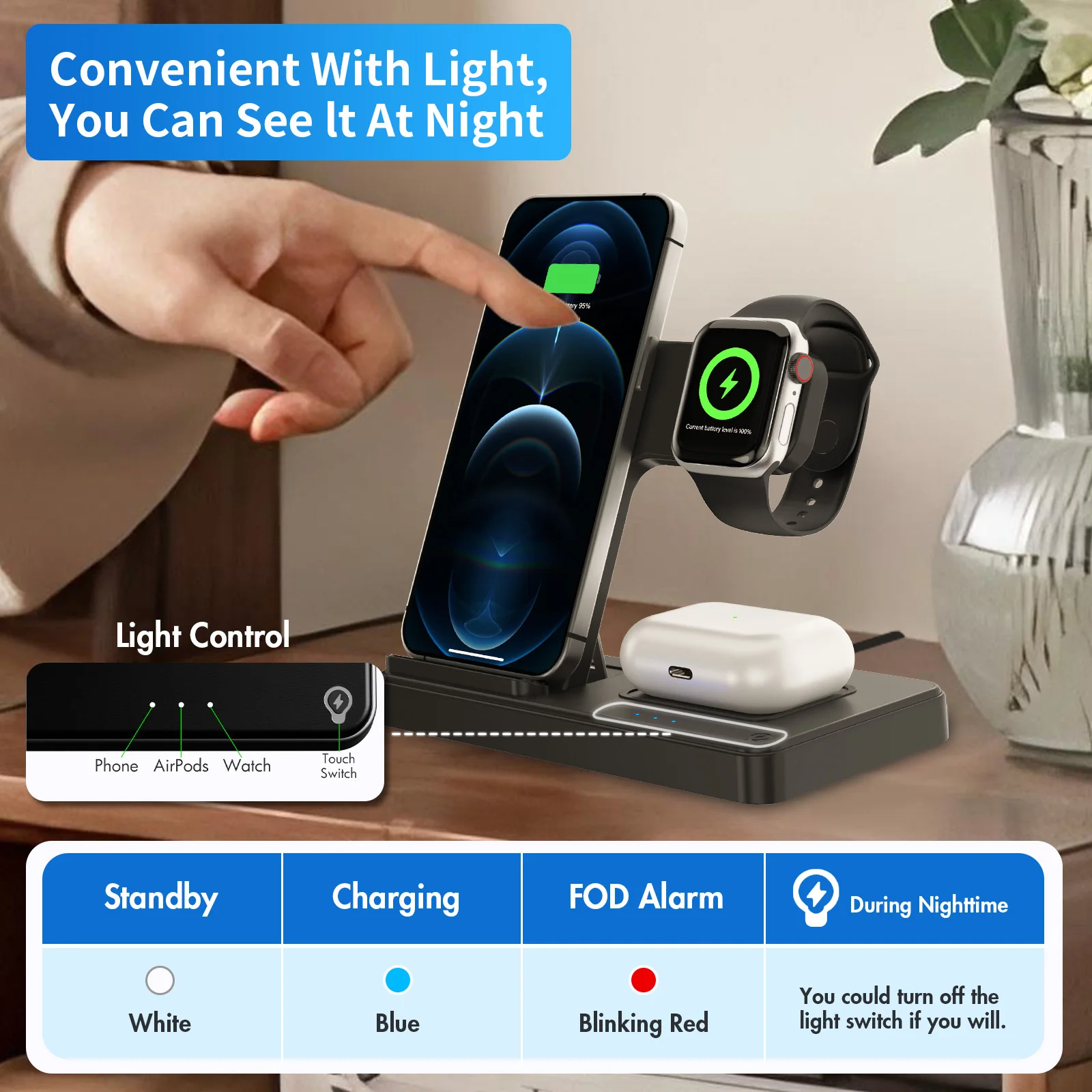 3 In 1 Wireless Charging Station Magnetic Fast Charging 18W Foldable For IPhone 16 15 14 13 12 Pro/Pro Max/Plus/Watch & Airpods photo 3