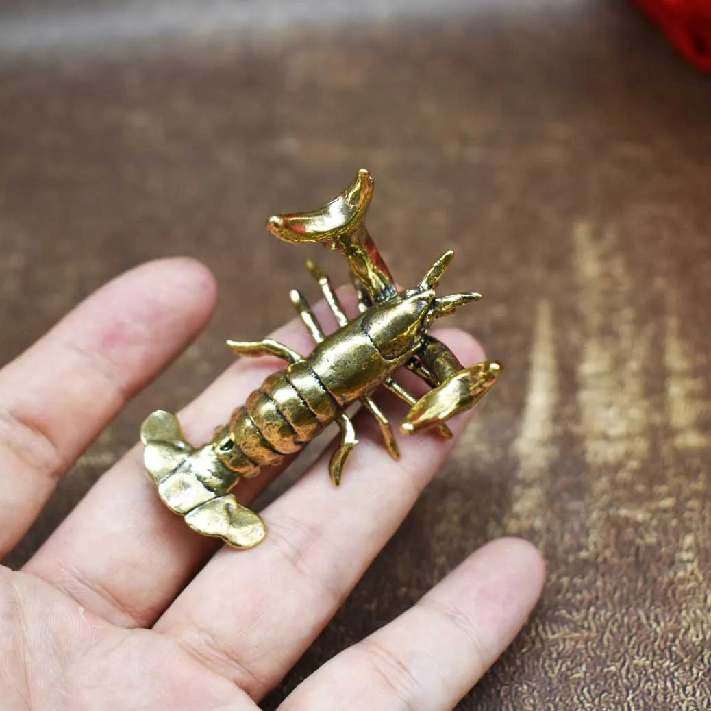Brass Lobster Figurine Retro Metal Miniature Statue Sea Animal Desktop Ornament Home Table Decor Collectible Sculpture photo 1