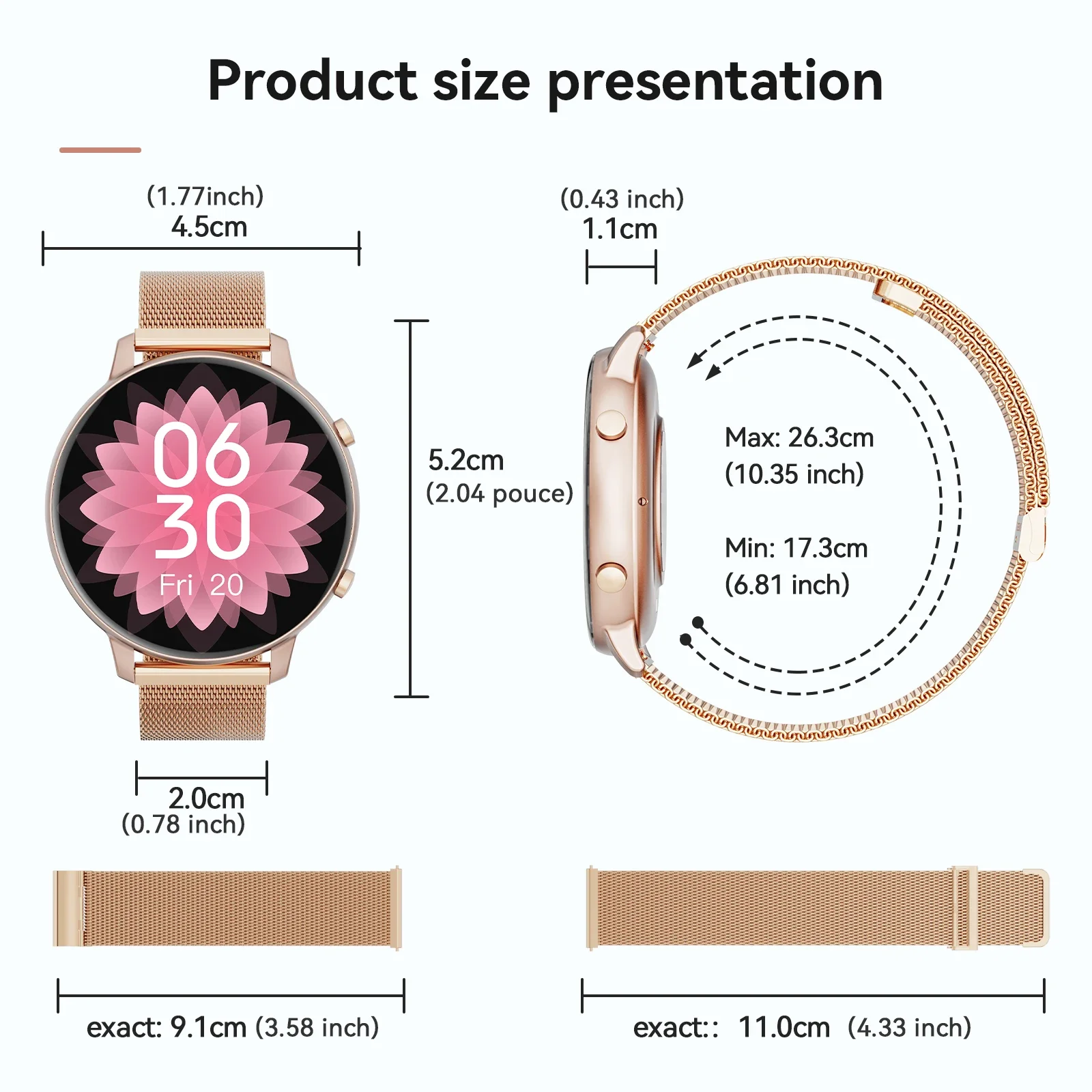 Women Rose Gold Smart Watch 1.39" Round Screen Bluetooth Call IP67 Waterproof Fitness Tracker Heart Rate SpO2 Monitor Ladies Smartwatch For Android IOS photo 3