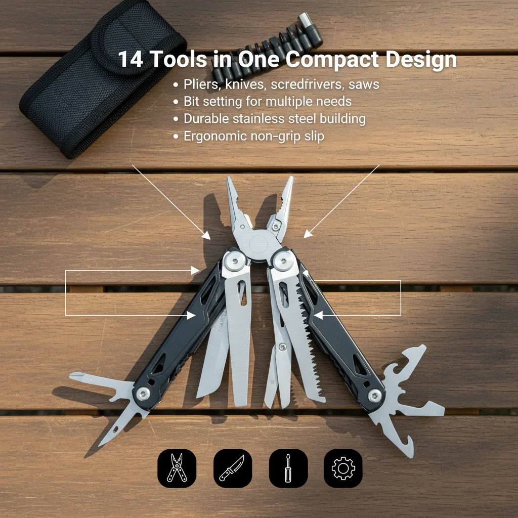 27 in 1 Multitool Pliers - Stainless Steel Survival Tool with Screwdriver/Saw/Spring Scissors for Camping, Fishing, Hiking (Nylo photo 5
