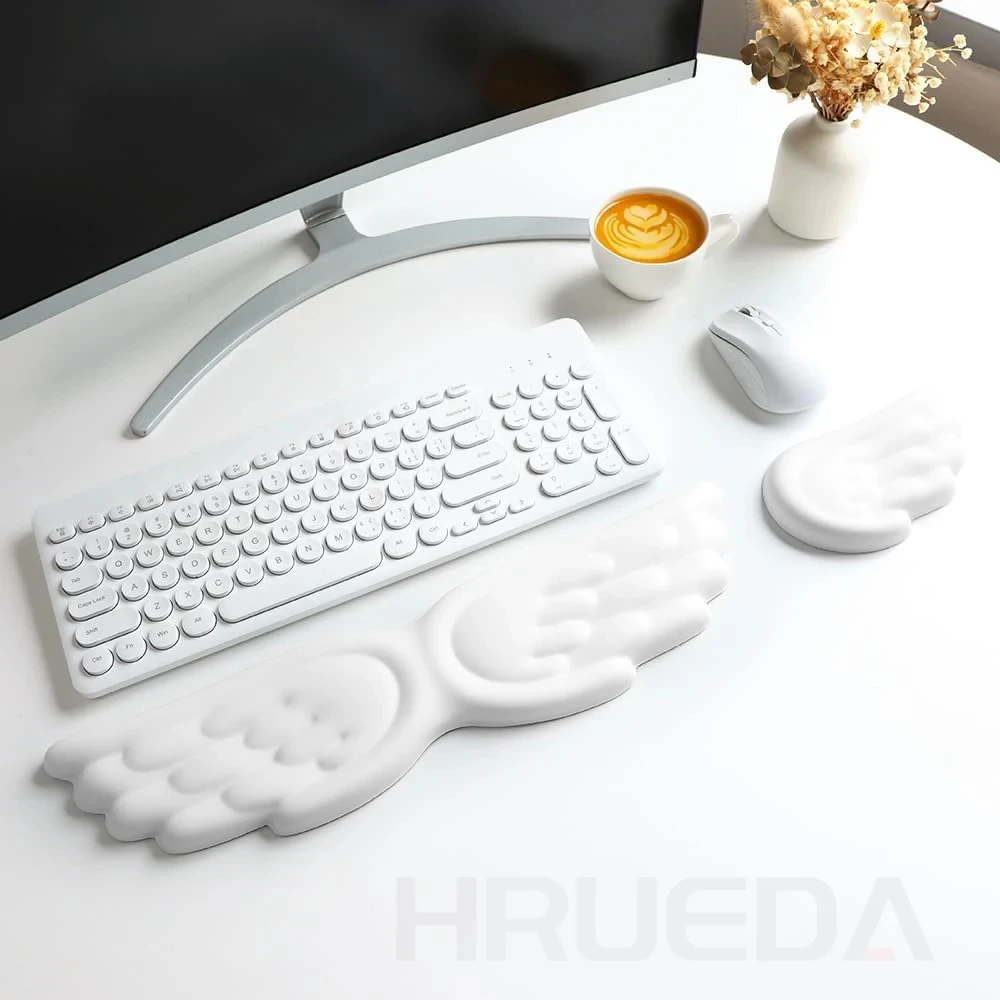Keyboard Mouse Wrist Rest Angel Wing Memory Foam Mouse Pad Set Wrist Support Ergonomic Non-Slip for Computer Laptop Easy Typing photo 1