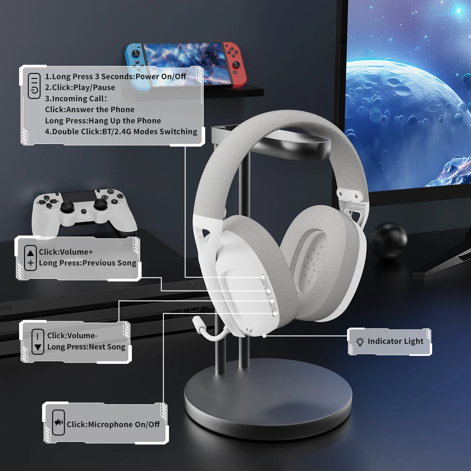 ATTACK SHARK L80 Ultra-Light Tri-Mode Gaming Headset Lightweight Wireless Gaming Headset for PC/PS4/PS5/Switch/Xbox photo 6