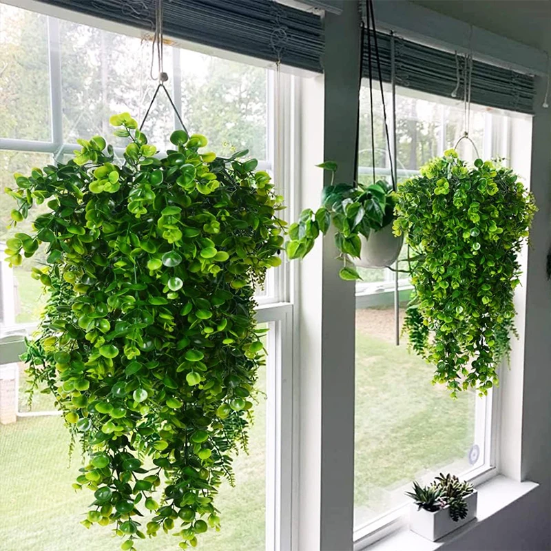 Artificial Hanging Plants Faux Eucalyptus Leaf Greenery Vine Outdoor UV Resistant Plastic Plants for DIY Home Wedding Decoration photo 4