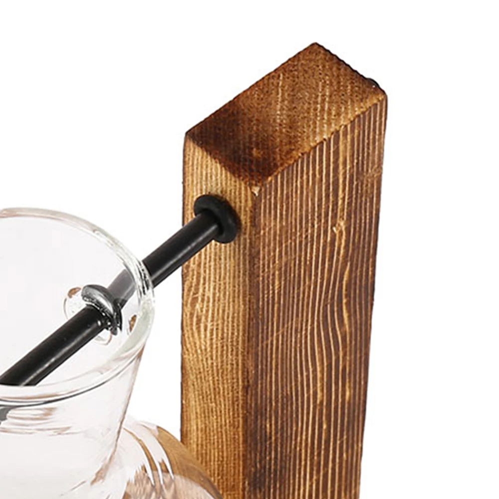 Creative Glass Desktop Planter Bulb Vase Wooden Stand Hydroponic Plant Container Home Tabletop Decor Vases photo 5