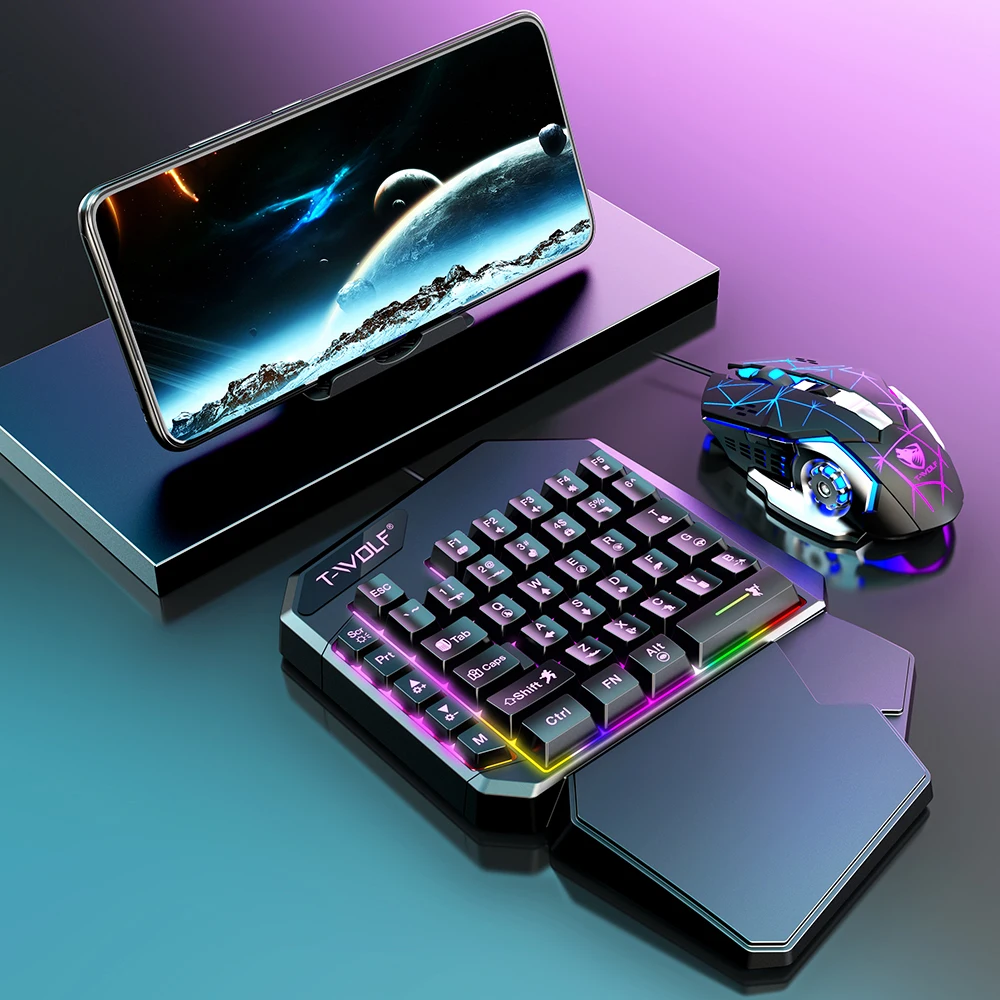 NEW HOT Game Artifact OneHanded With Palm Rest RGB Keyboard Converter Programmable Mouse 5-in-1 Set For Android iOS Gaming Gear photo 4