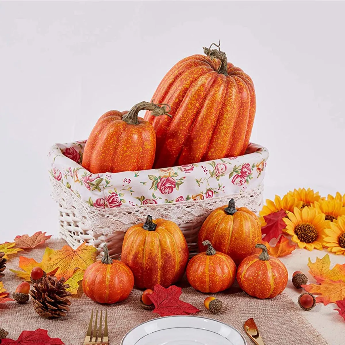 7pc Decorative PUmpkins White Artificial PUmpkins For Halloween Fall Decorations Indoor Faux PUmpkins Thanksgiving Day photo 4