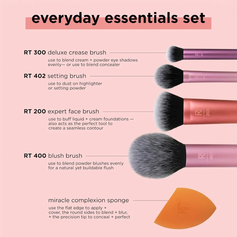 2026 Real Techniques 6 Piece Everyday Essentials Makeup Brush Set Sponges Blush Bronzer Contour Eyeshadow Powder Travel Gift Set photo 4