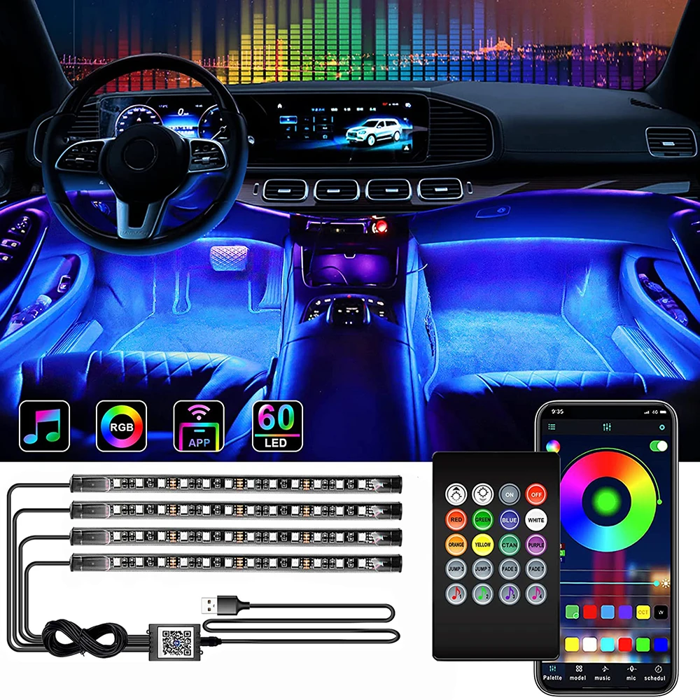 Neon LED Car Interior Ambient Foot Strip Light Kit Accessories Backlight Remote App Music Control Auto RGB Decorative Lamps photo 1