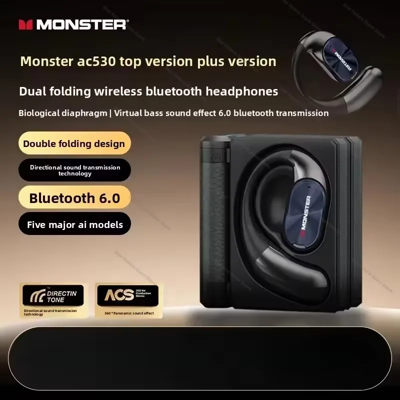 MONSTER AC530plus Version Wireless Bluetooth 6.0 earphones Large Speaker Ear-hook AI Intelligent Translation Headset Good Gift photo 6