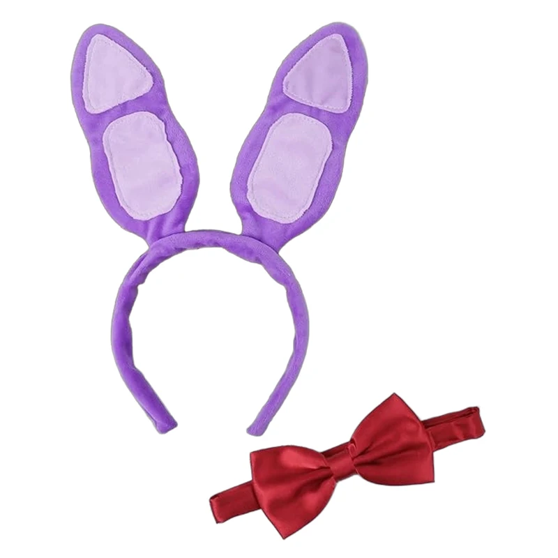 FNAF Freddy Bonnie Purple Bunny Costume Accessories Bunny Ears Headband with Red Bow Tie for Women Men Halloween Party Cosplay photo 3