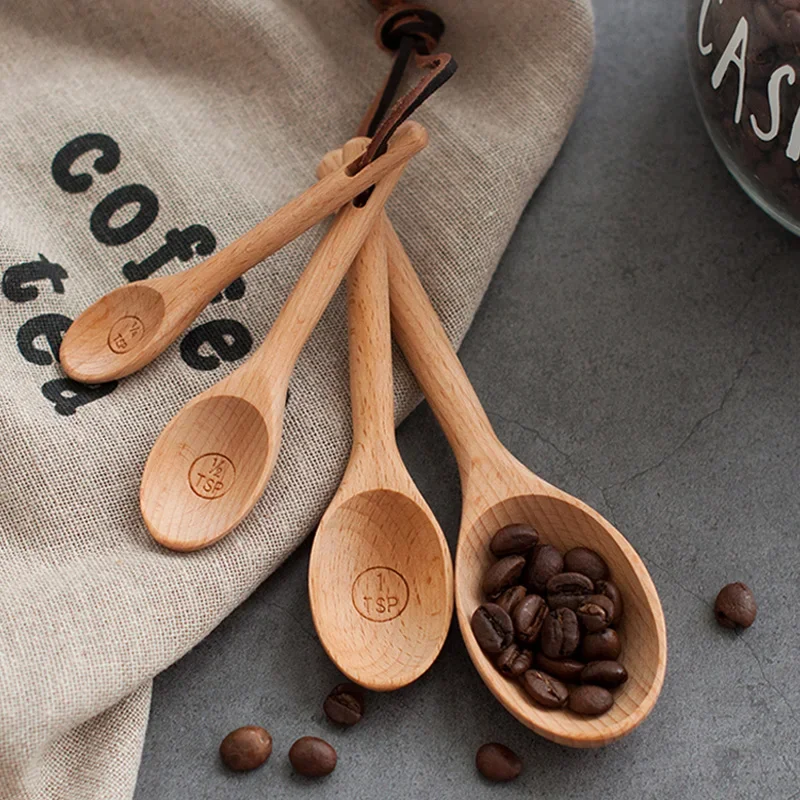 4Pcs Wooden Measuring Spoon Set Kitchen Measuring Spoon for Cooking Spice Sugar Spoon Coffee Scoop Kitchen Tools Accessories photo 2
