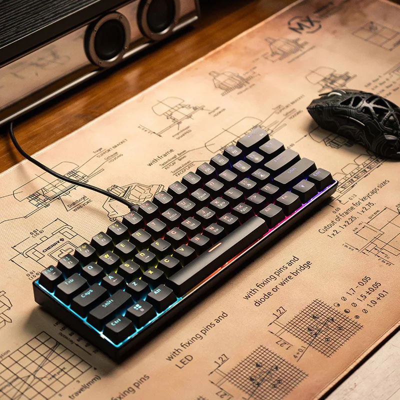 Teclado 60% Keyboards Mixed Light Mechanical Keyboard PC USB Wired Game E-Sports Office Computer Convenient 61 Key Caps Keypad photo 5