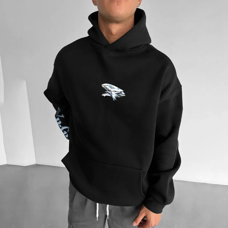 Classic Anime Yu Gi Oh Character Blue Eyed White Dragon Printed Male Autumn/Winter Thick and Wide Y2K Halloween COS Wide Hoodie photo 3