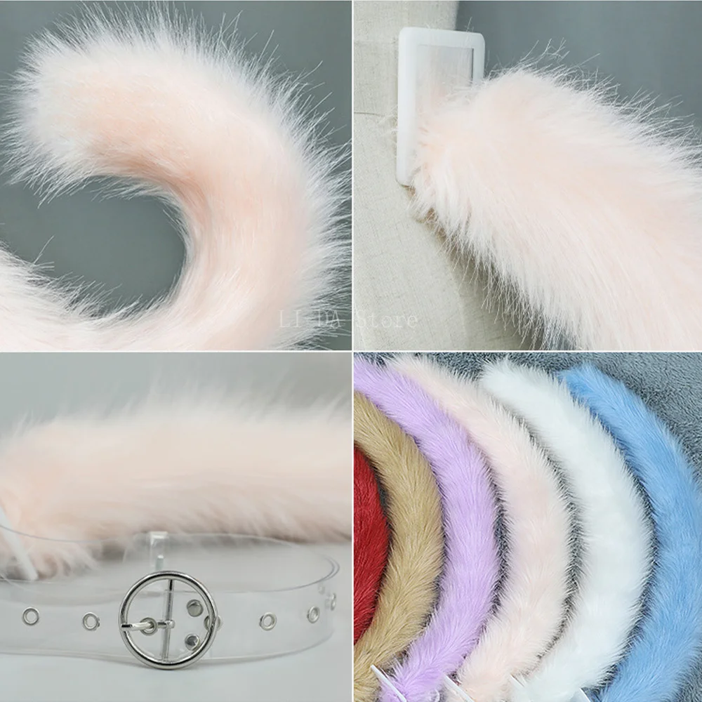 80cm Fluffy Cat Tail Furry Animal Tail Handmade Plush Realistic Tails Kawaii JK Lolita Anime Cosplay Costume Accessories photo 3