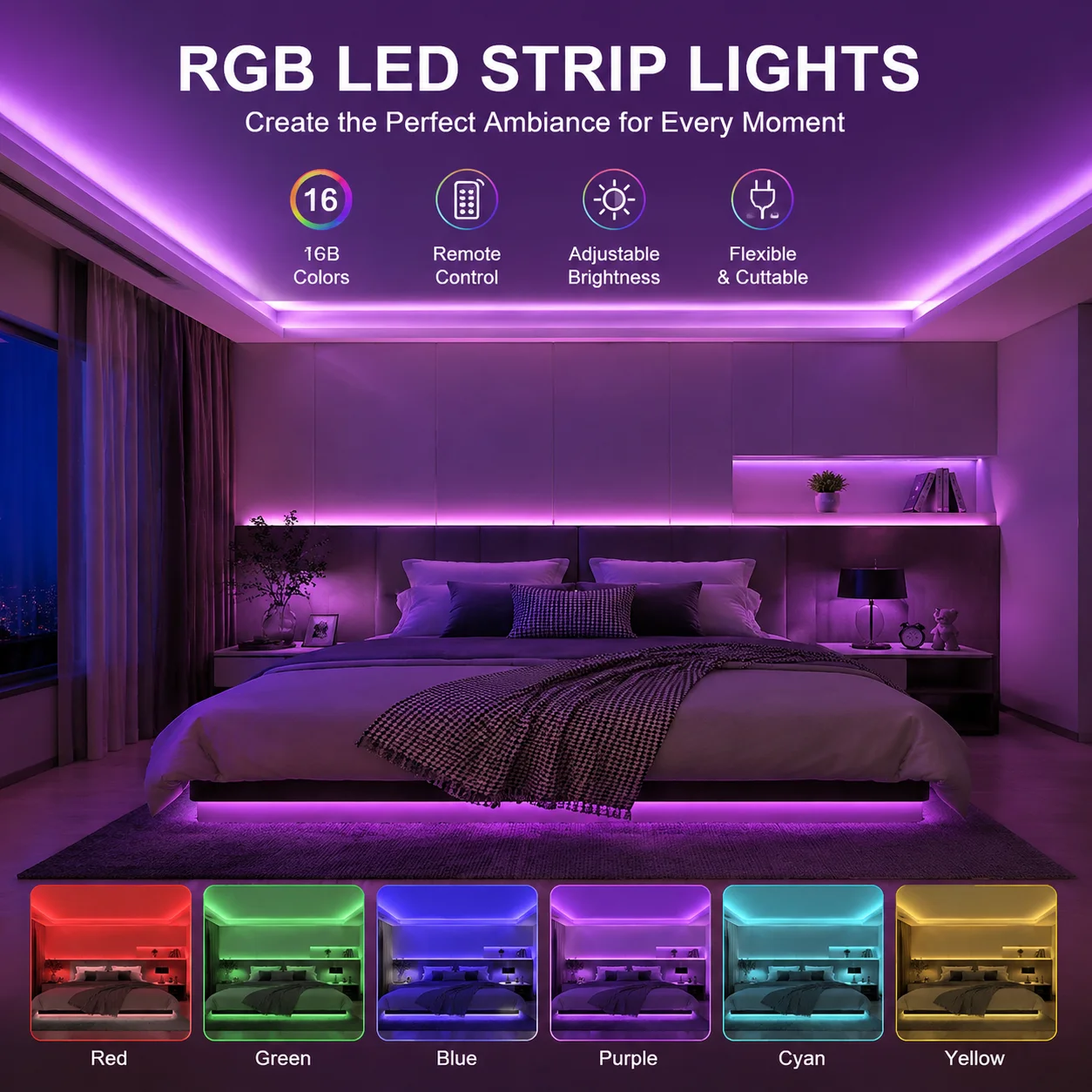 24‑Key IR Remote RGB LED Strip Light USB Flexible Color Changing LED Tape for TV Backlight DIY Bedroom Holiday Party Home Decor. photo 6