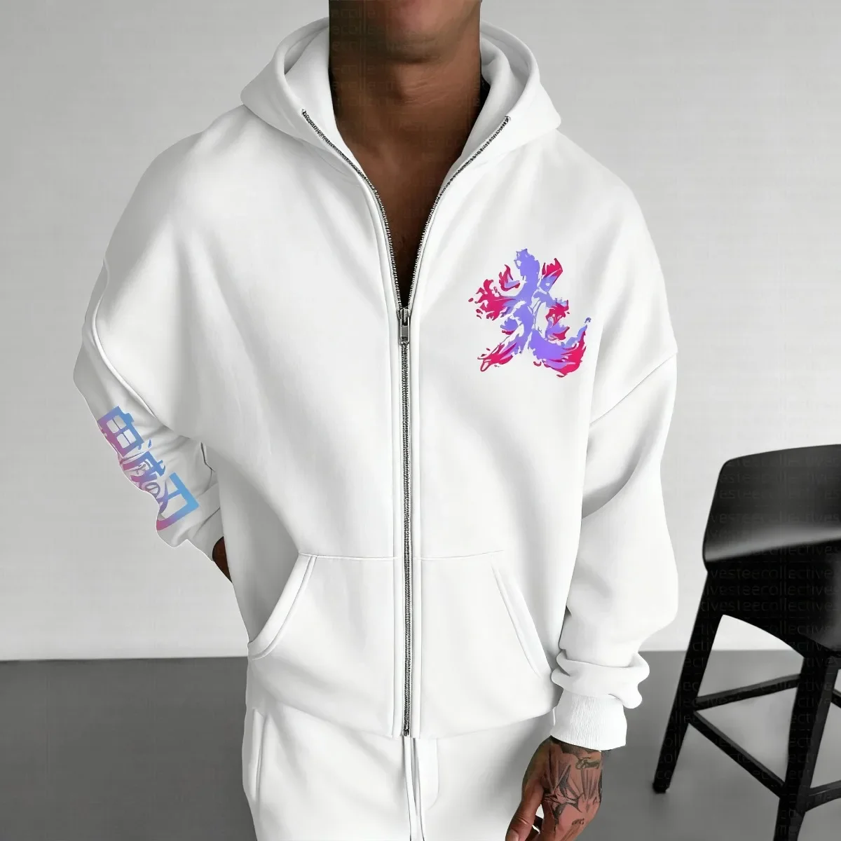 Demon Slayer 2025 Trend Explosion Rengoku Kyojuro Cyberpunk Anime Hoodie White Cotton Casual Autumn Winter Streetwear Fashion photo 2