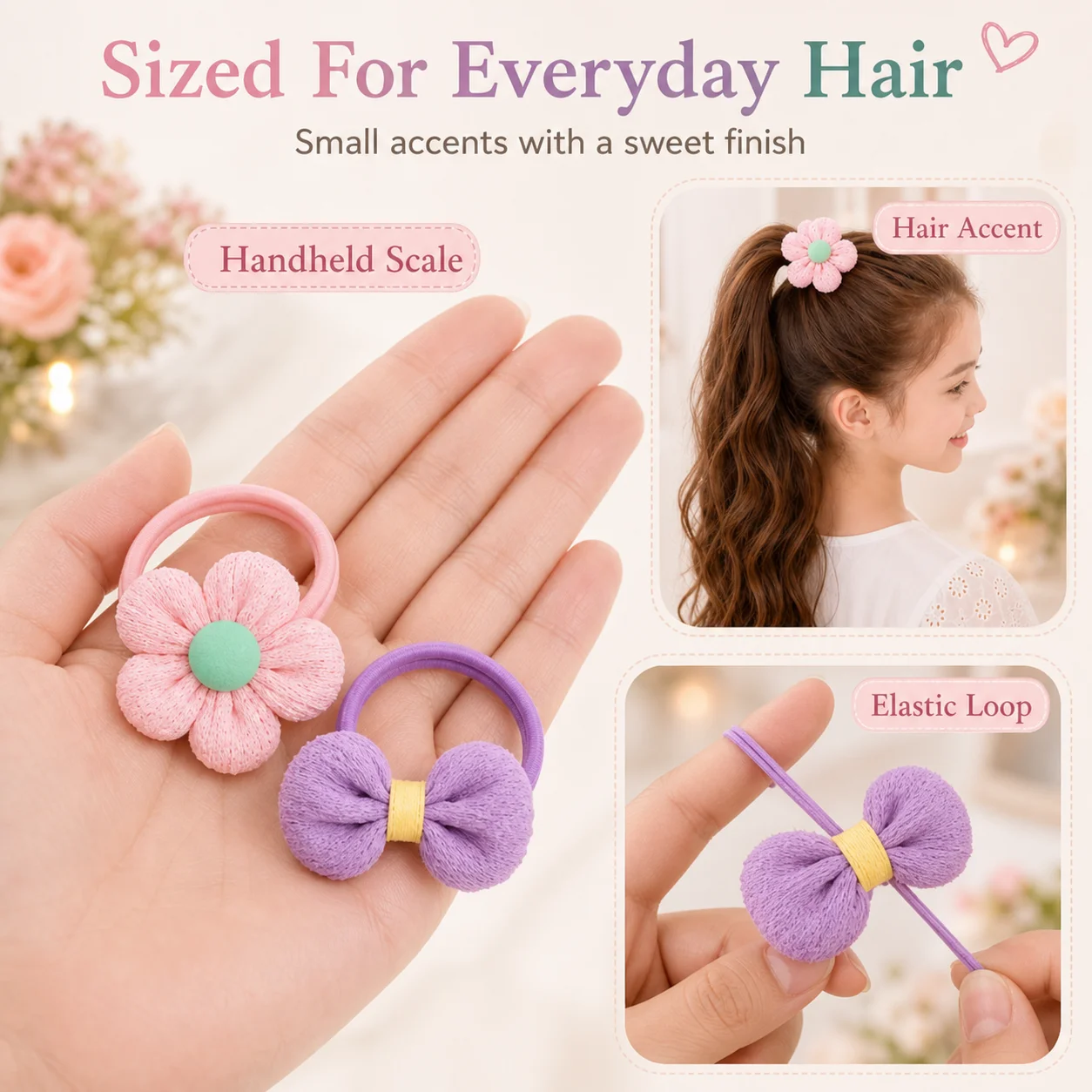 12PCS New Cut Hair Ties Princess Sweet Flower Bow Girls Women Elastic Hair Bands Hair Accessories Headwear Scrunchies 2030 photo 7