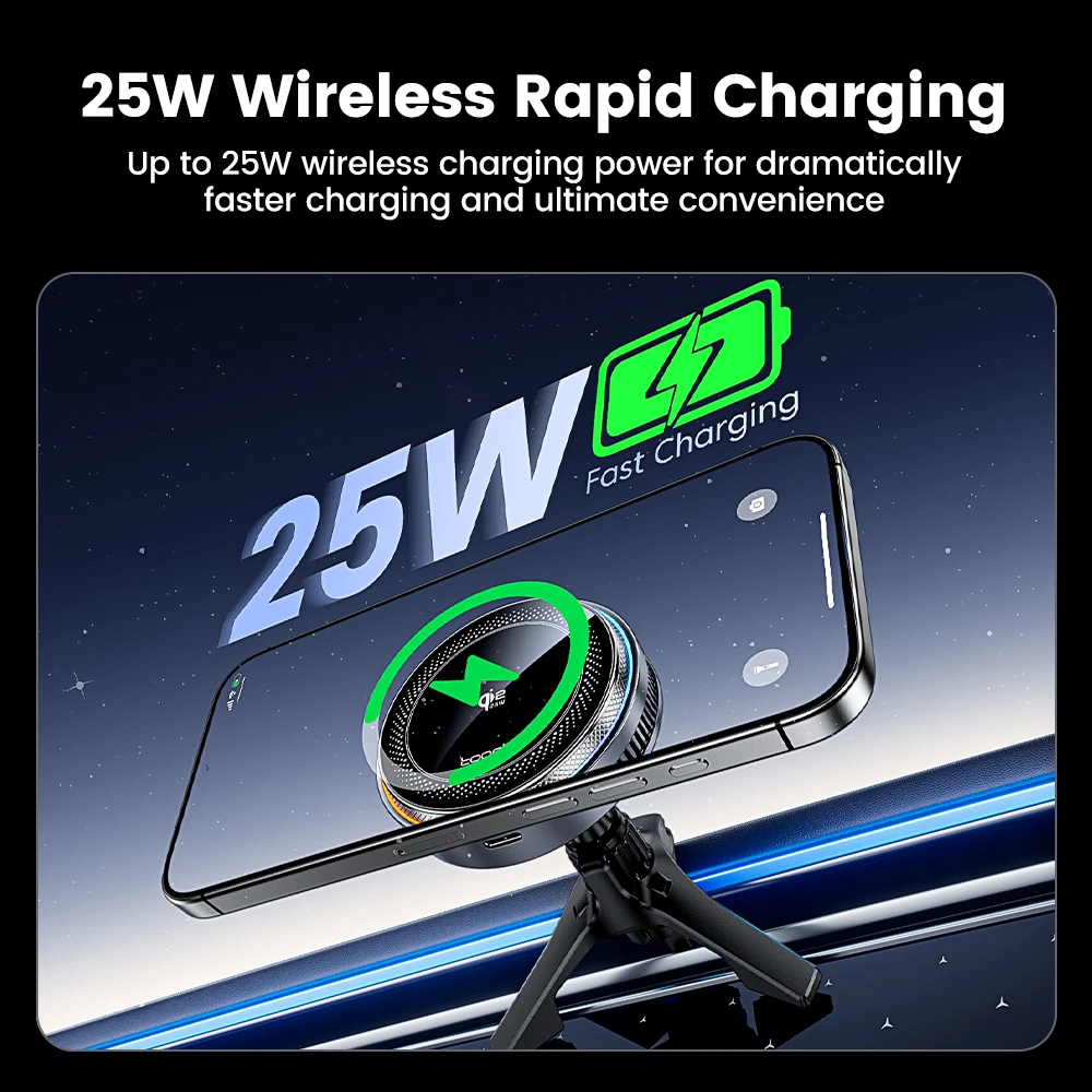 Toocki Qi2.2 25W Wireless Charger Magnetic Car Phone Holder TEC Cooling for iPhone 17 16 15 Samsung S26 S25 for Magsafe Charger photo 3