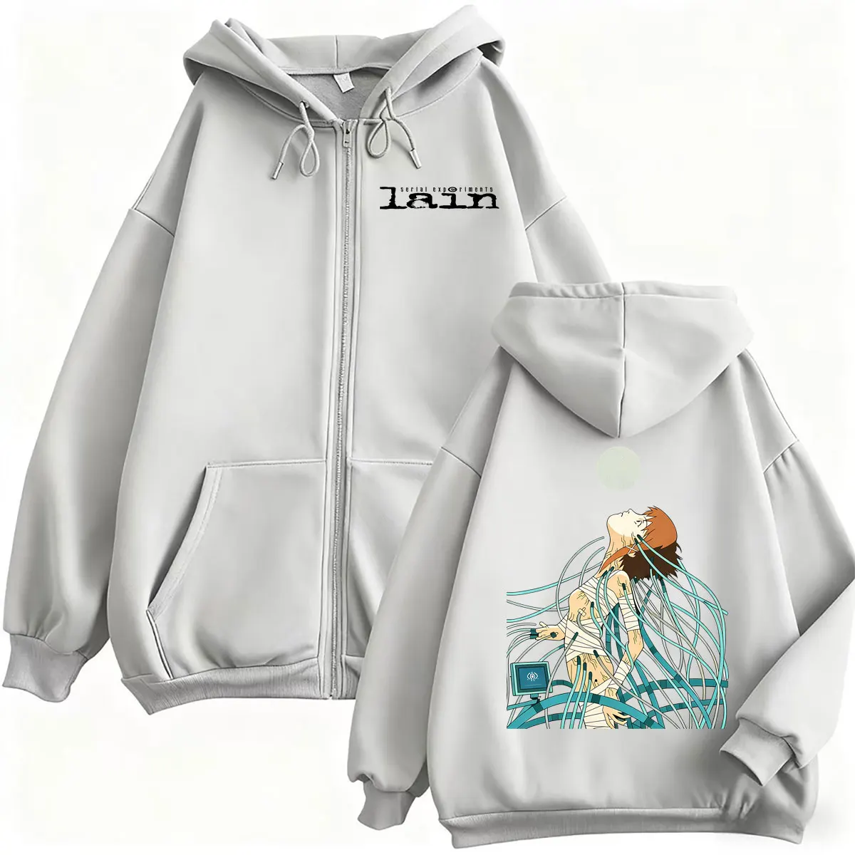 Anime Serial Experiments Lain Graphic Zipper Hoodie Manga Girl Sci Fi Y2k Zip Up Jacket Men Women Cosplay Casual Oversized Coat photo 5