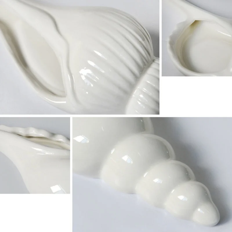 1Pc Amagogo Modern White Ceramic Sea Shell Conch Flower Vase Wall Hanging Home Decor photo 4
