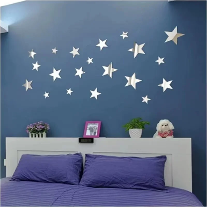 20pcs Acrylic Star Mirror Wall Sticker Cartoon Starry Wall Stickers For Kids Rooms Wall Decals Home Decor Cute Stars Art Mural photo 2
