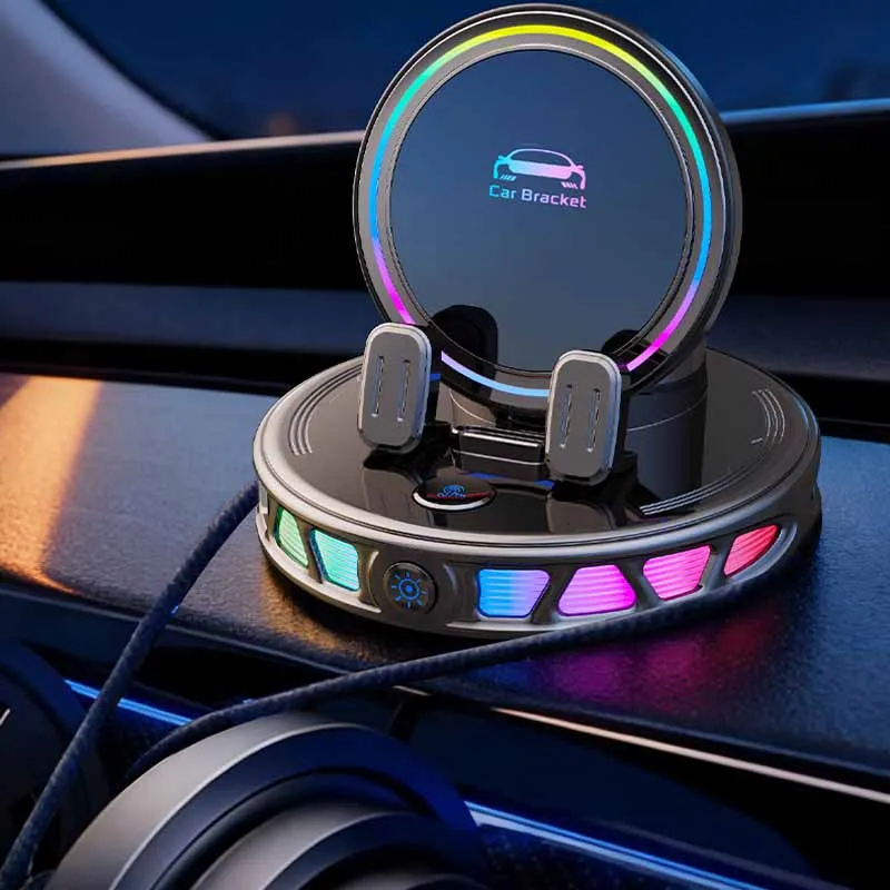 Auto Clamping Car Mobile Cell Phone Holder Support For Mobile Wireless Charger For Car Dashboard Mount With RGB Light photo 3