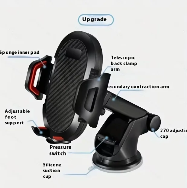 Upgraded Reliable Suction Cup Dashboard Car Phone Mount, Strong Grip Dashboard Mount - 360° Adjustable, Expandable Arm, Compatible With All Smartphones photo 2