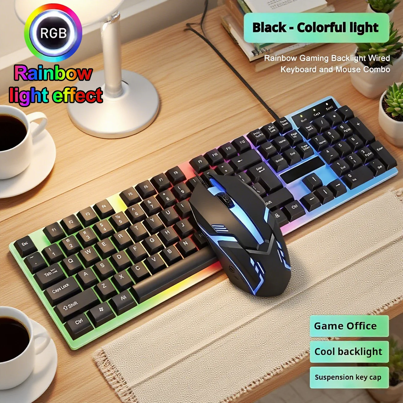 Newly Launched HOT Game Office Universal Light Wired Keyboard And Mouse Set Mechanical Feel Floating High Key Cap Game Mouse Set photo 1
