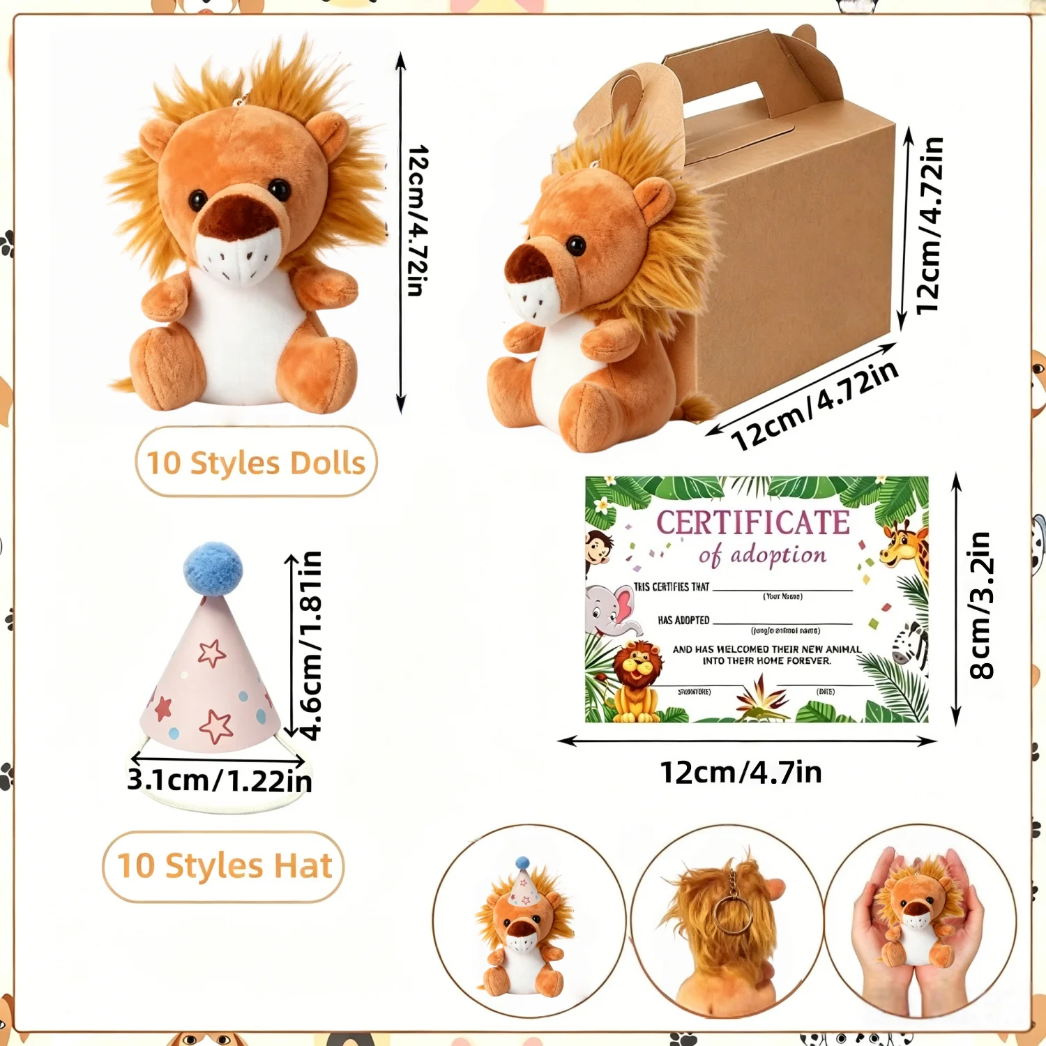 10-50PCS Adopt An Animal Party Favor Mini Safari Stuffed Animal Bulk 12cm Toy Jungle Animal Plush Toy Set Party Favor Gift Decor photo 2