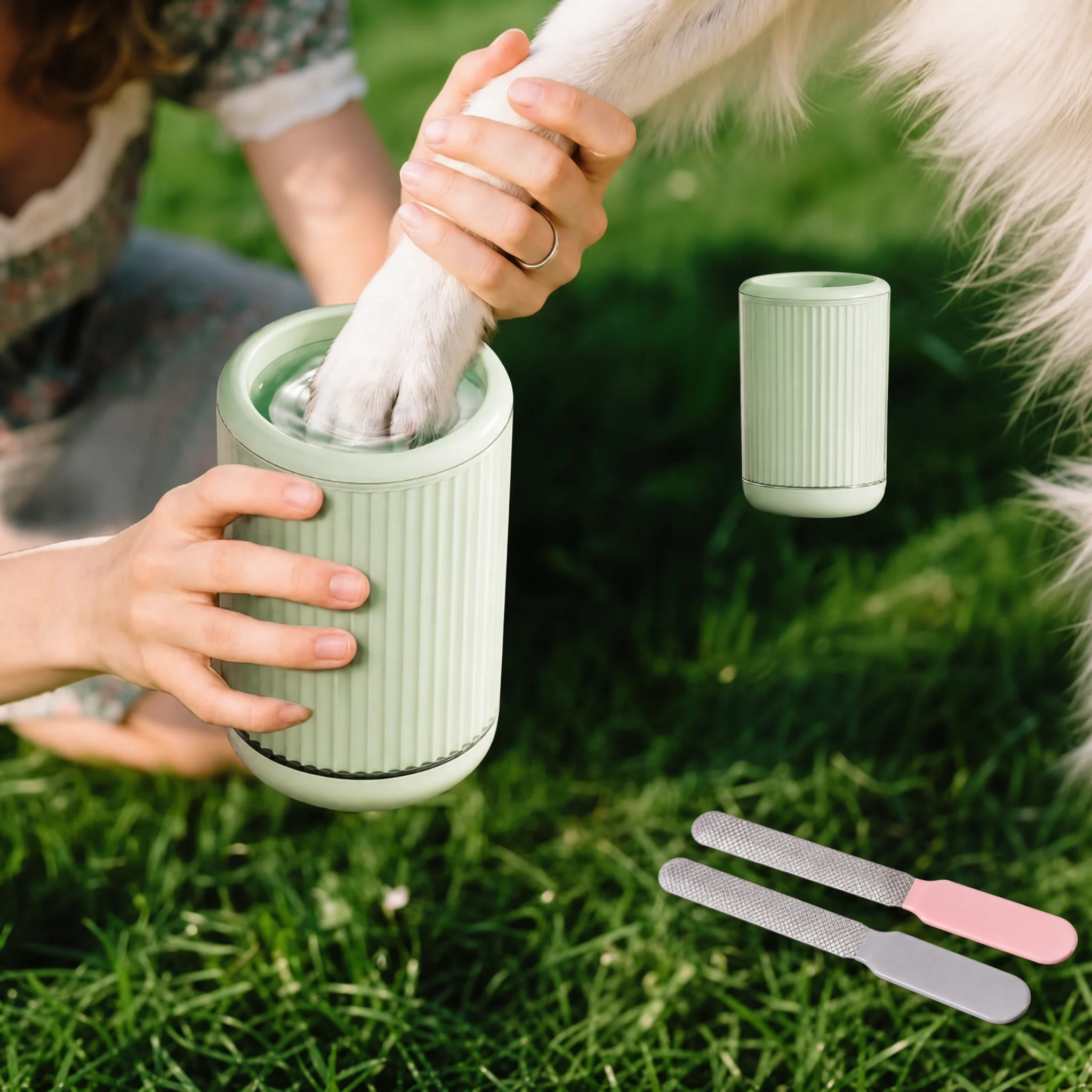 1Pc Dog Paw Cleaner Cup + 2Pcs Pet Grooming Nail Files, No Rinse Dog Paw Cleaning Tool, Portable Pet Foot Washer, Dog Paw Care S photo 4