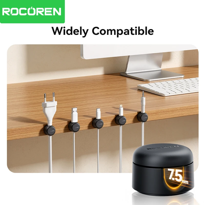 Rocoren 360° Rotating Magnetic Cable Management Self Adhesive Wire Cord Organizer Cable Clips Adjustable Wire Holder Under Desk photo 5