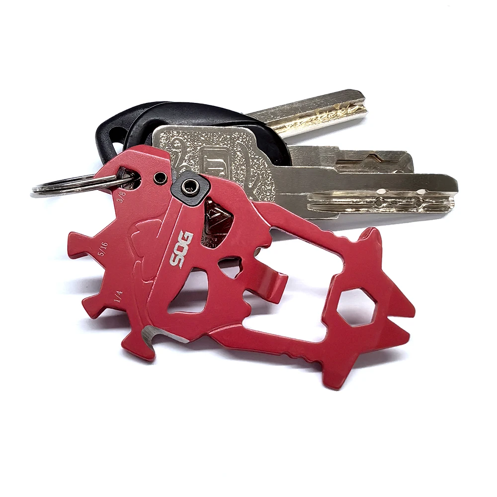 SOG 12 in 1 MACV EDC Multi-tool Stainless Steel Keychain Pocket Gadget Portable Mini Multifunctional Tools with Bottle Opener Screwdriver Wrench Cutter For Cycling Camping Outdoor DIY Household Emergency Repair Men / Women Gift 2Pcs Set photo 7