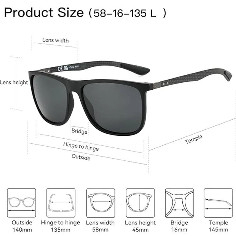 ZENOTTIC Square Polarized Sunglasses for Men Ultralight Carbon Fiber Sun Glasses Driving Fishing Golf Sports UV400 Protection photo 3