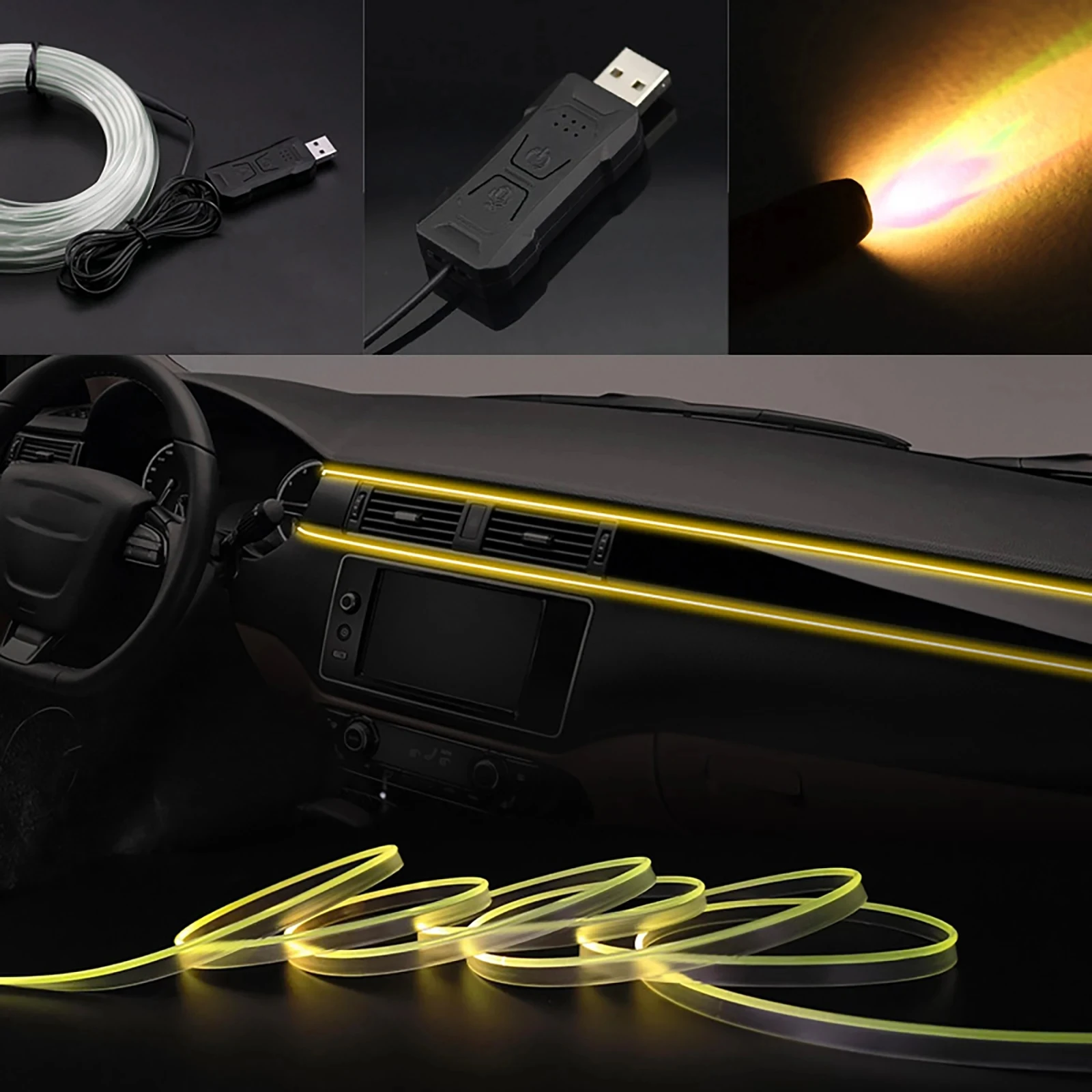 2/3/4/5M RGB Car Interior Ambient LED Light Strip Invisible USB Fiber Optic Atmosphere Lamp Support APP Control photo 3