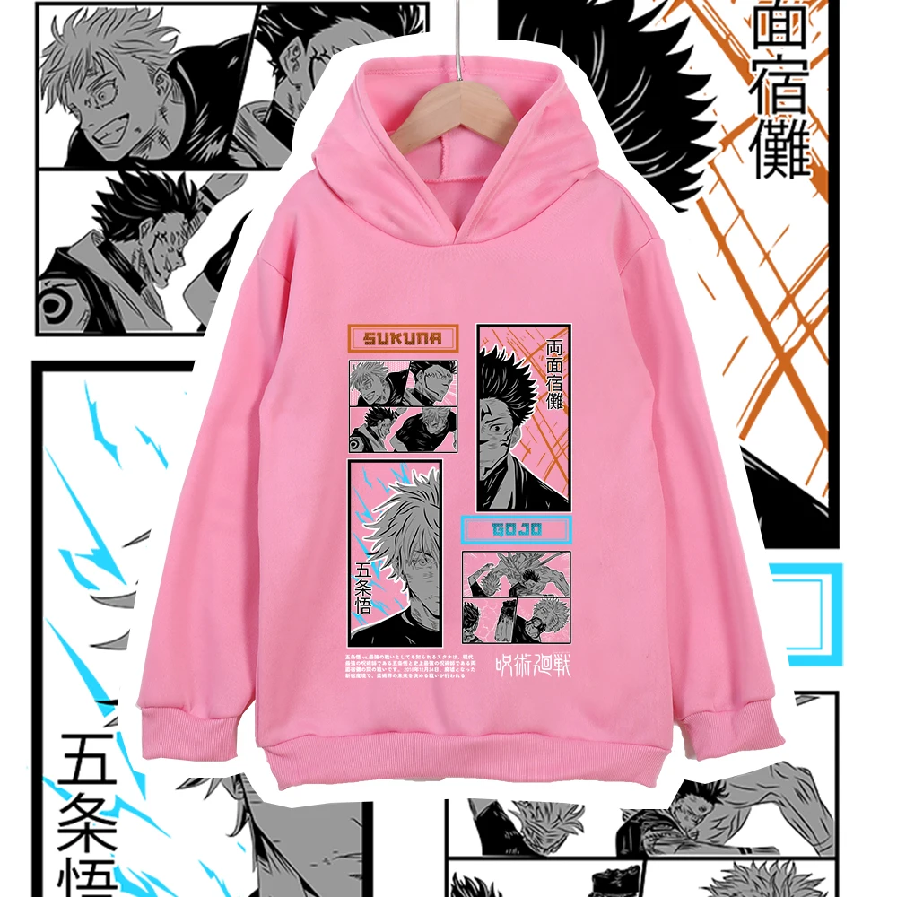 Kids Anime Hoodie Jujutsu Kaisen Gojo Sukuna Print Unisex Cotton Sweatshirt for Boys Girls Cartoon Casual Wear Cosplay Costume photo 4