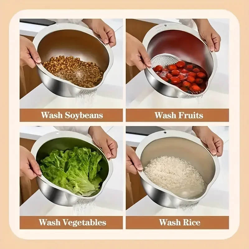 Rice Washer Strainer Bowl Stainless Steel 304 Rice Washing Bowl Rice Sieve Colander Fruit And Vegetable Strainer Kitchen Tools photo 5
