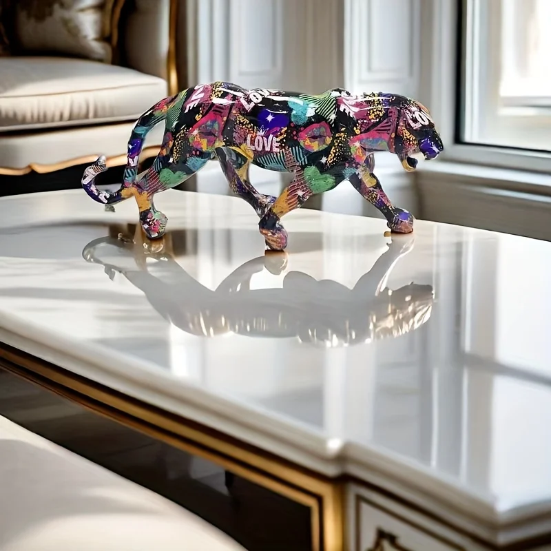 1pc Hand-Painted Realistic Leopard Resin Statue Color-Changing Creative Art Sculpture for Home Office Living Room Desktop Decor photo 6